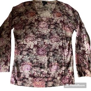 Talbots Pure Merino Wool Floral Sweater Pink Size Large GUC